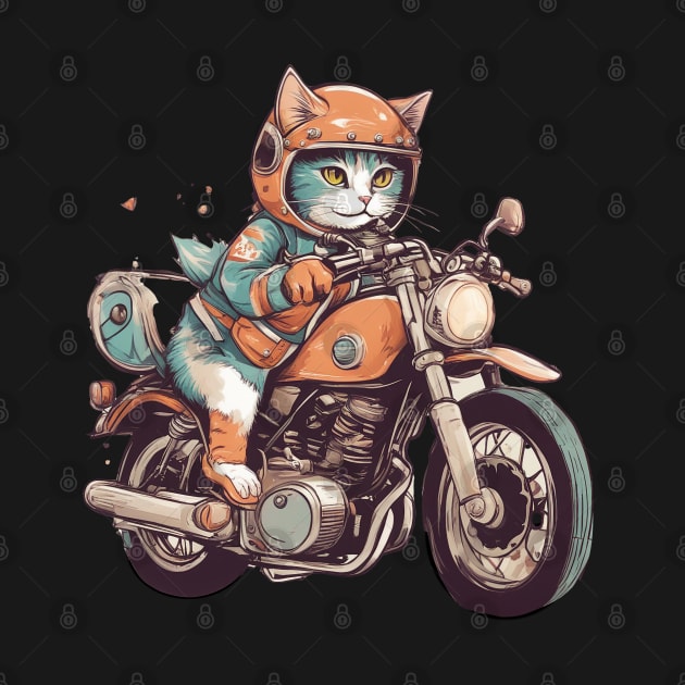 Rider cat  - Kawaii art by Bikerkulture
