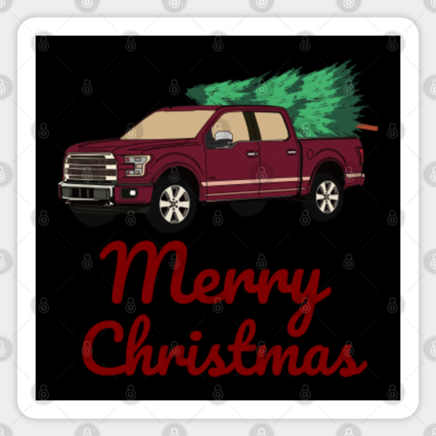 Transportation of the Christmas tree in the Pickup - Christmas Tree In The Pickup - Sticker