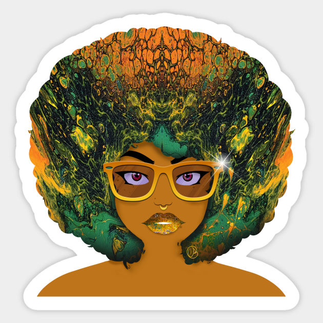 Galaxy Girl Green Afro - Black - Sticker