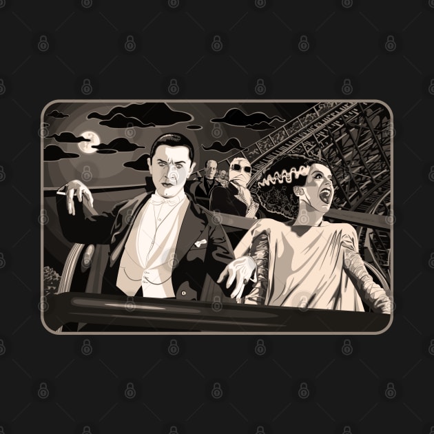 Ups & Downs (Sepia) (Universal Monsters on Roller Coaster) by PlaidDesign