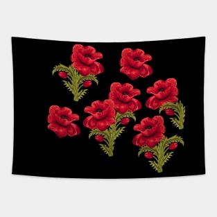 Floral Red Roses Green Leafs Floral Patterned Tapestry