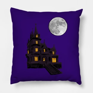 Haunted house with full moon Pillow