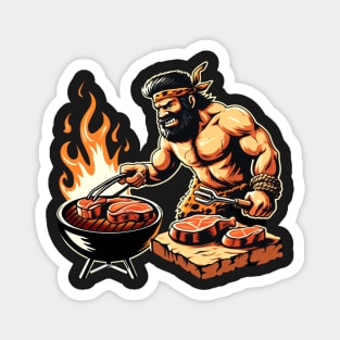 Funny BBQ Caveman Magnet