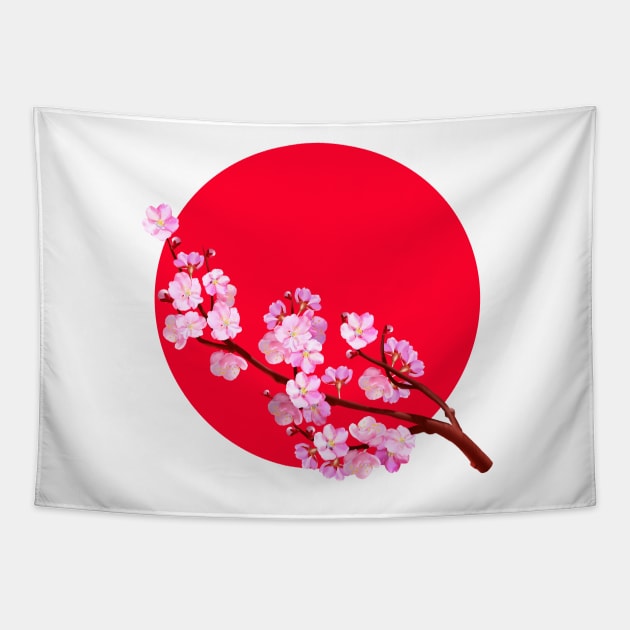 Sakura blossom on the background of the Japanese flag. Tapestry by Taya_art