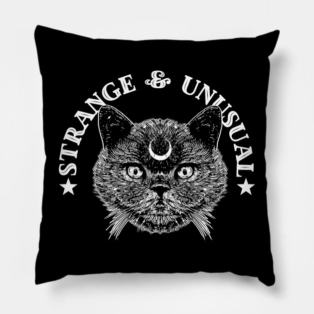 Strange And Unusual Black Cat Pillow by LittleBunnySunshine