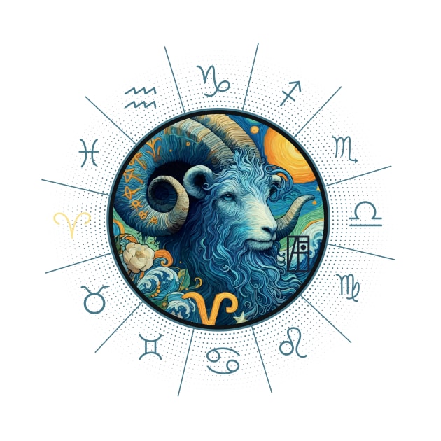 ZODIAC Aries - Astrological ARIRS - ARIRS - ZODIAC sign - Van Gogh style - 3 by ArtProjectShop