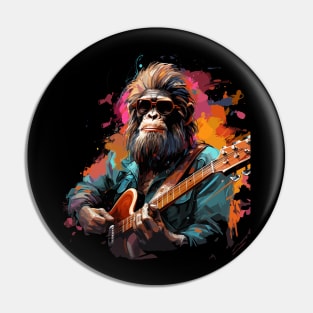 Monkey Playing Guitar Pin