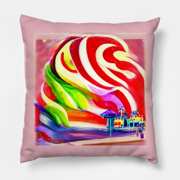 Santa Monica Pier swirly Candy AI Art Pillow by Christine aka stine1