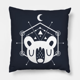 Moon Bear Geometric Design in White Pillow