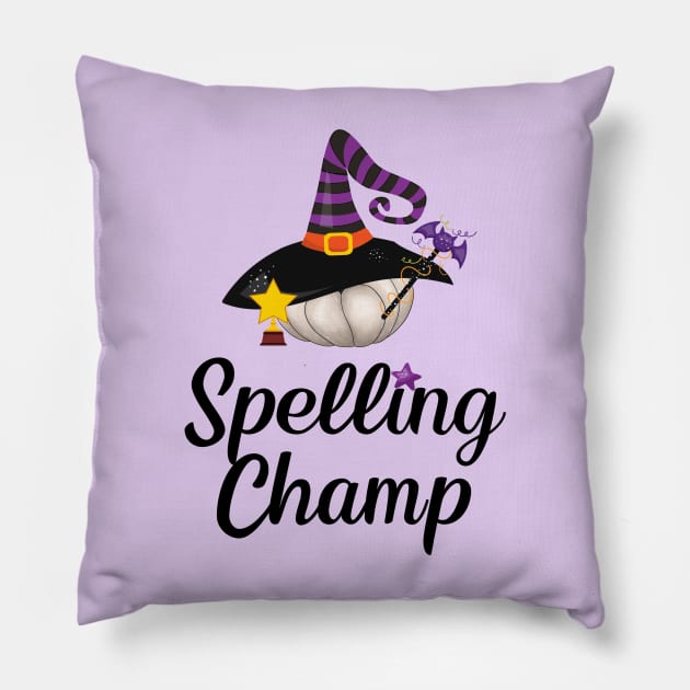 Witch Gift Funny Halloween Spelling Champ Pumpkin Witch Hat Wicca Pagan Pillow by InnerMagic