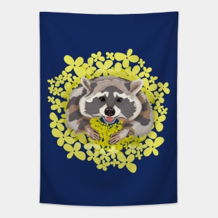 Raccoon with yellow flowers Tapestry