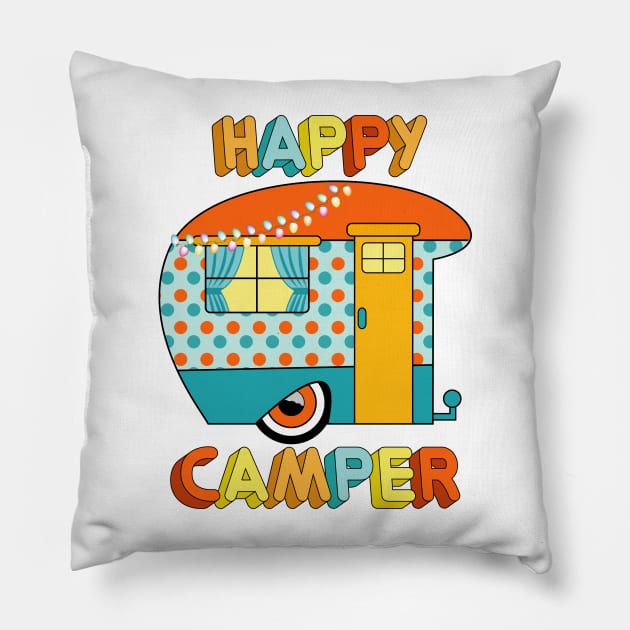 Happy Camper Pillow by Designoholic