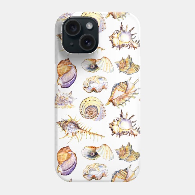 Sea shells set conch, pearl shell, scallop, clam Phone Case by victoriazavyalova_art