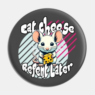 Eat Cheese, Repent Later: Whimsical Mouse in Yellow and Blue Pin