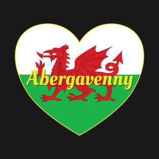 Abergavenny Wales UK Welsh Flag Heart T-Shirt