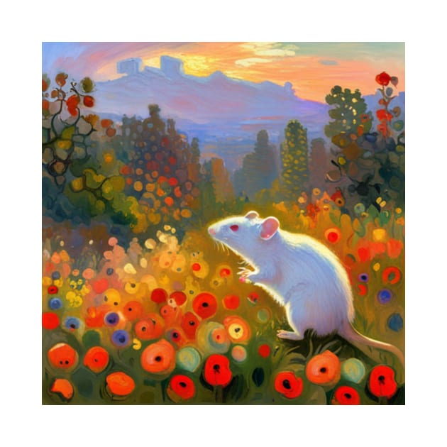 White Rat in a Field of Poppies at Sunset by DestructoKitty