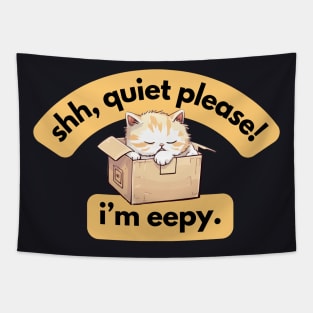 Shh, Quiet Please! I'm eepy - Sleeping Cat in a Box, Cute Silly Kitty Design Tapestry