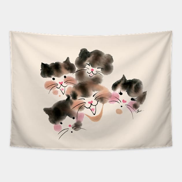 Five color cats head Tapestry by juliewu