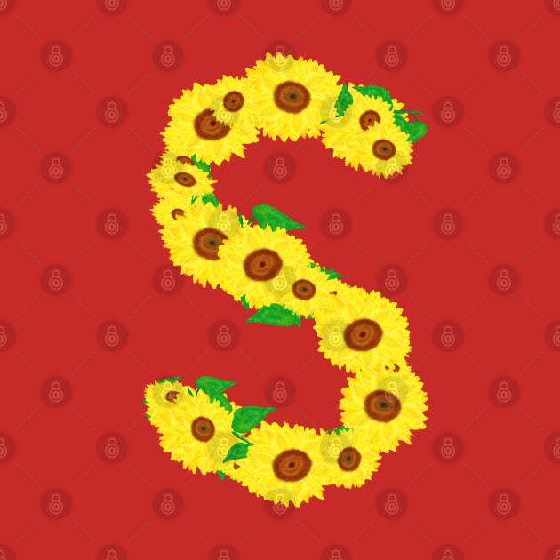 Sunflowers Initial Letter S (White Background) by Art By LM Designs 