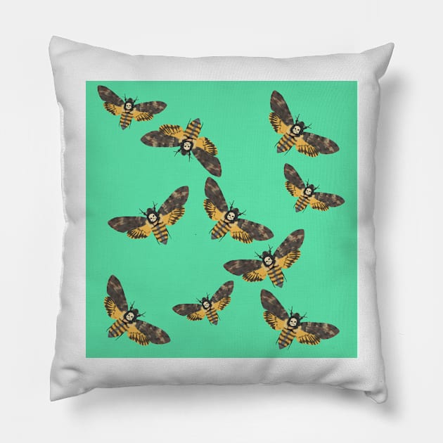 Death's Head Moths Seafoam Pillow by TrapperWeasel