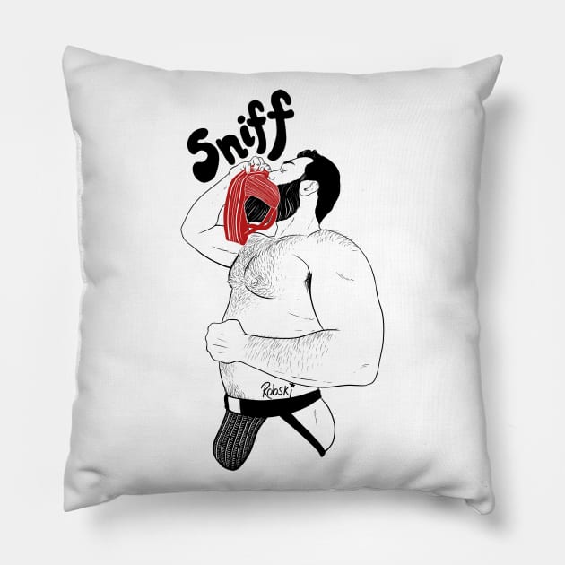 Aubearon Sniff - black lines Pillow by RobskiArt