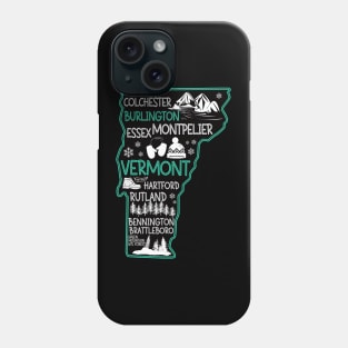 Vermont Burlington cute map Essex Rutland Bennington Brattleboro Colchester Hartford Phone Case