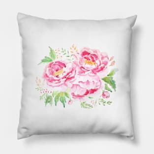 Pink peony flower arrangement watercolor Pillow