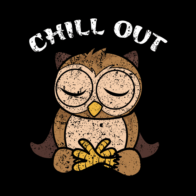 Meditation owl yoga chill out cartoon by sevalyilmazardal