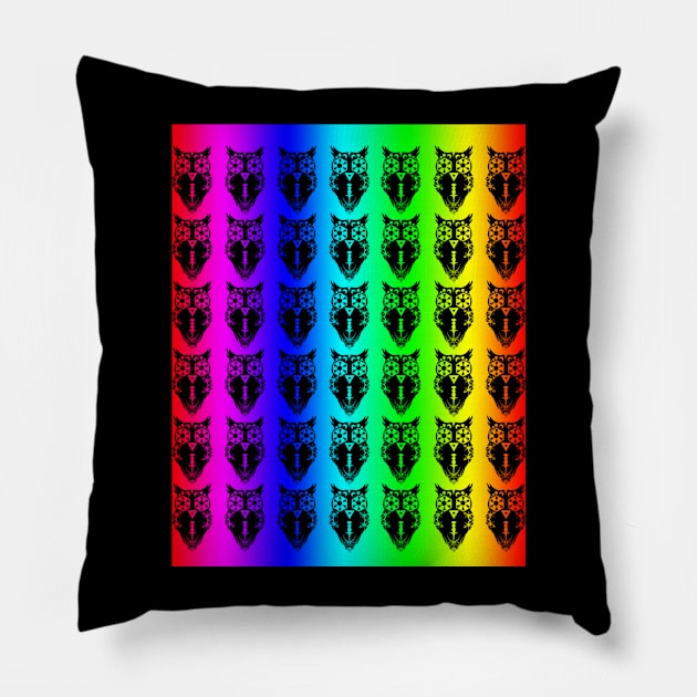 Owl March (Rainbow 2) Pillow by Not Meow Designs 