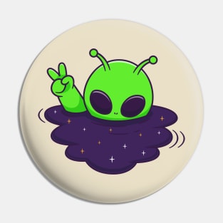 Cute Alien Drowning In Space Cartoon Pin