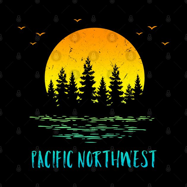 Pacific NW Northwest Sunset Trees Water Birds by Pine Hill Goods