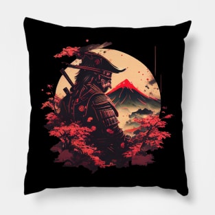 Aesthetic Vintage Samurai Japanese Art Samurai Retro cherry T-Shirt Pillow