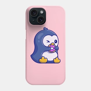 Cute Penguin Eating Doughnut Cartoon Phone Case