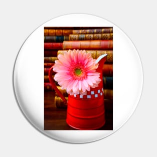 Pink Daisy In Red French Pitcher Pin