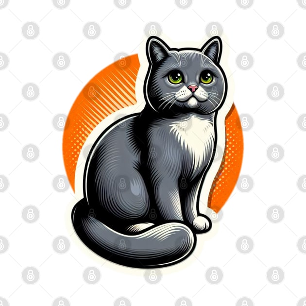 gray cat with orange background by naquash