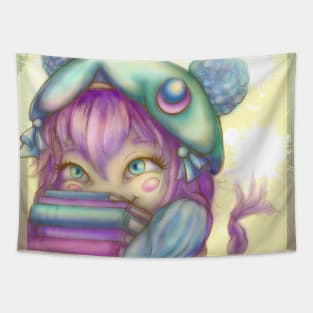 Chibi Girl Book Aesthetic Tapestry