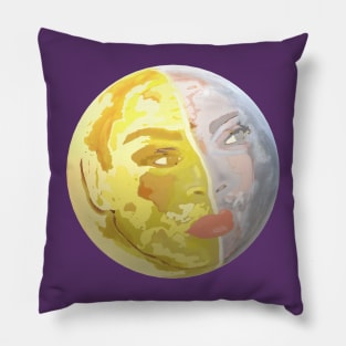 Woman's Face in Sun and Moon (Purple Background) Pillow