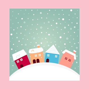 COLORFUL WINTER HOUSES ILLUSTRATION T-Shirt