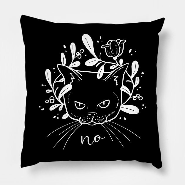 Grumpy Kitty - white Pillow by Ellen Wilberg