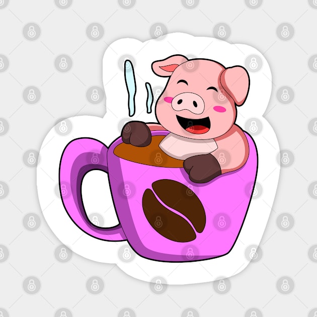 Pig with Cup of Coffee Magnet by Markus Schnabel