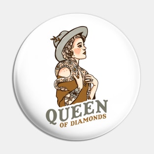 Queen Of Diamonds: Retro Tattoo Cowgirl With A Diamondback Rattlesnake Pin