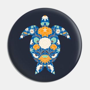 Blue and orange floral sea turtle Pin