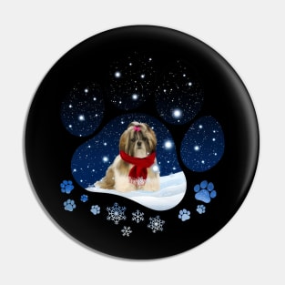 Snow Paw Shih Tzu Christmas Winter Holiday Pin