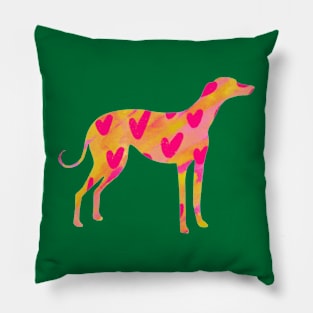 Yellow with pink hearts love Greyhound dog on coloured background Pillow