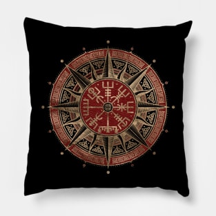 Vegvisir - Viking Compass - Black and red Leather and gold Pillow