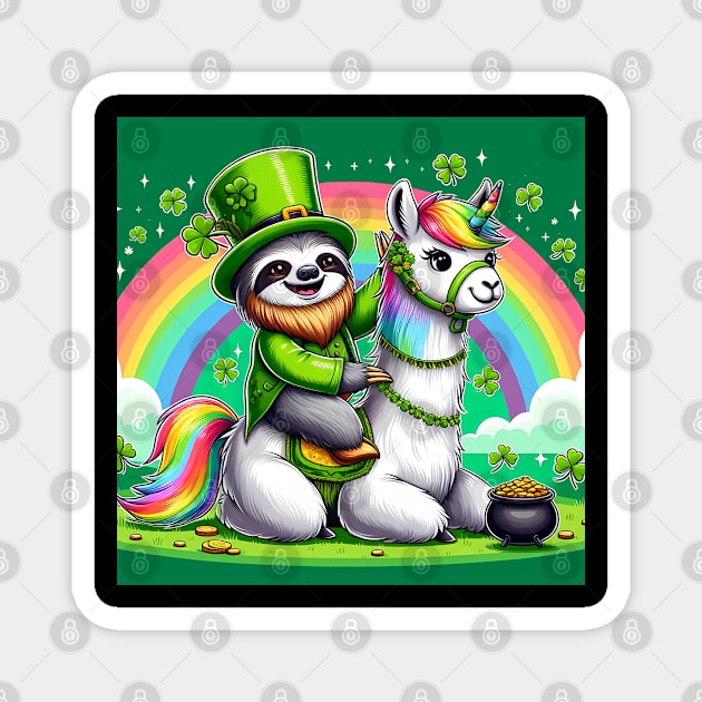 Leprechaun Sloth Riding Llama Unicorn St Patricks Day Magnet by click2print