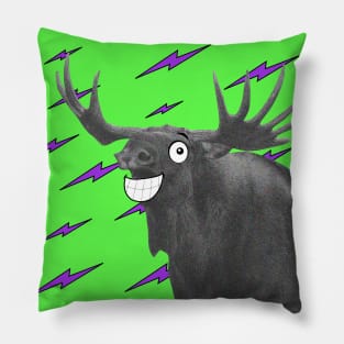 Moose with cartoon eyes and neon green background Pillow