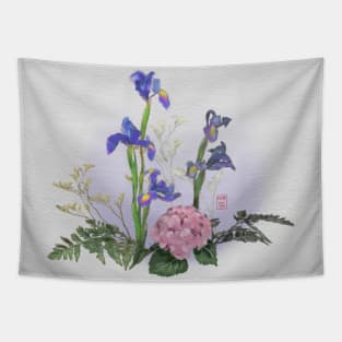 Ikebana watercolor with irises Tapestry