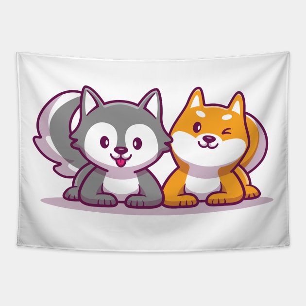 Cute Husky And Corgi Dog Tapestry by Catalyst Labs