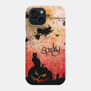 Funny halloween design, cat, pumpkin and witch Phone Case